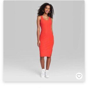 Pink/Orange Ribbed Bodycon Midi Sundress